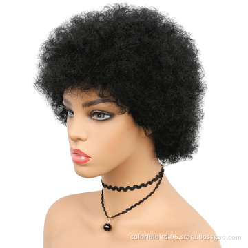 Short Fluffy Hair Wigs Afro Kinky curly Human Hair Wig For Party Dance Cosplay Wigs with Bangs Perruques Crepus Afro Naturel